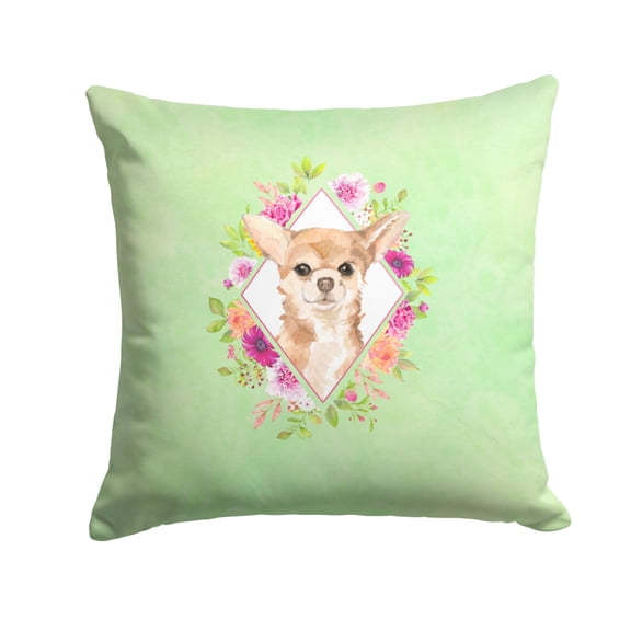 Chihuahua Green Flowers Fabric Decorative Pillow