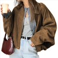 thumbnail image 3 of Chaqueta de Gamuza Sintética para Mujer, Abrigo Informal Holgado de Larga con Solapa y Estilo Urbano A . Marrón Oscuro M, 3 of 10