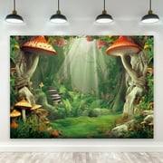 Enchanted Backdrop Fairy Tale Wonderland Mushroom Green Jungle Rainforest Feet Polyester Spring Nature Photography Background Scene Table Decor Banner Studio Photo Shoot