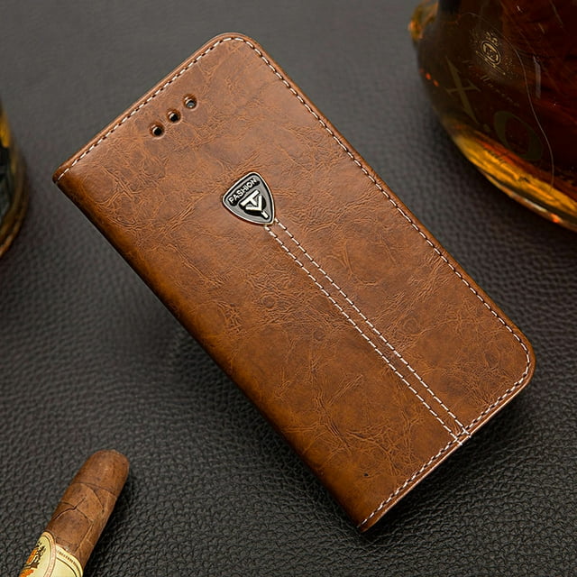 LEDEX Luxury Magnetic Flip Cover Stand Wallet Leather Case Card Holder For iPhone 13 Pro (Coffee)