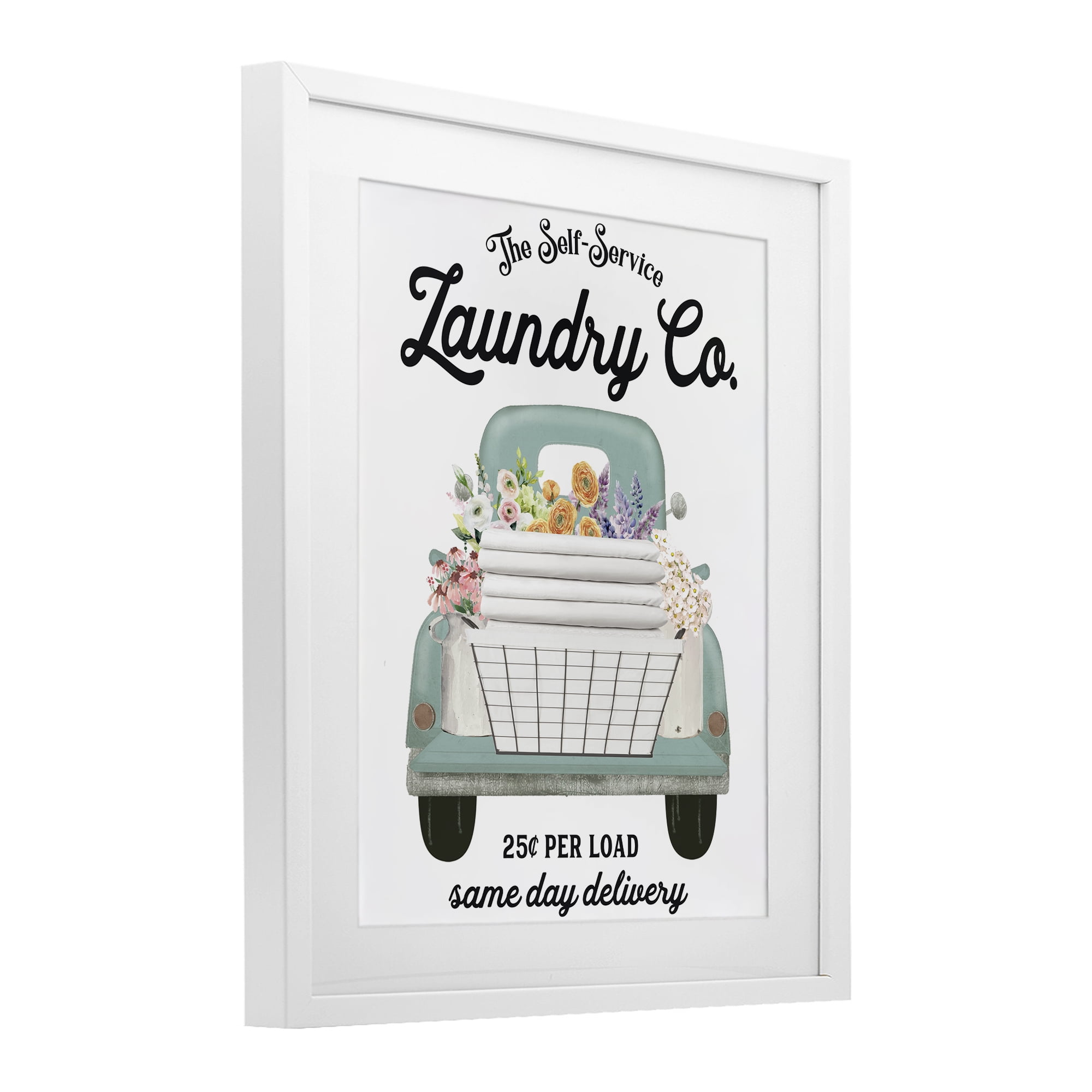Laundry Delivery Truck White Framed Print Under Glass, design by Lettered and Lined