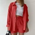 thumbnail image 3 of Shorts Set for Women Two Piece Outfits for Women Button Down Shirt Casual Loose Shorts Women Summer Clothes Vacation Sets for Women, 3 of 6