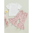 thumbnail image 4 of Bagilaanoe 3pcs Toddler Baby Girl Long Pants Set Letter Print Short Sleeve T-shirt Tops + Flare Trousers 6M 12M 18M 24M 3T 4T Kids Casual Outfits, 4 of 9