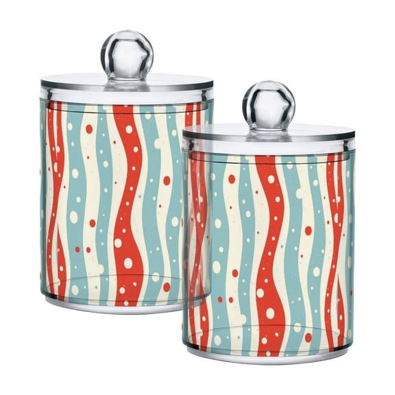 Yayeee 2 Pack Qtip Holder Bathroom Cotton Swab Canister with Lid Clear Dispenser Set, Light Blue Pattern