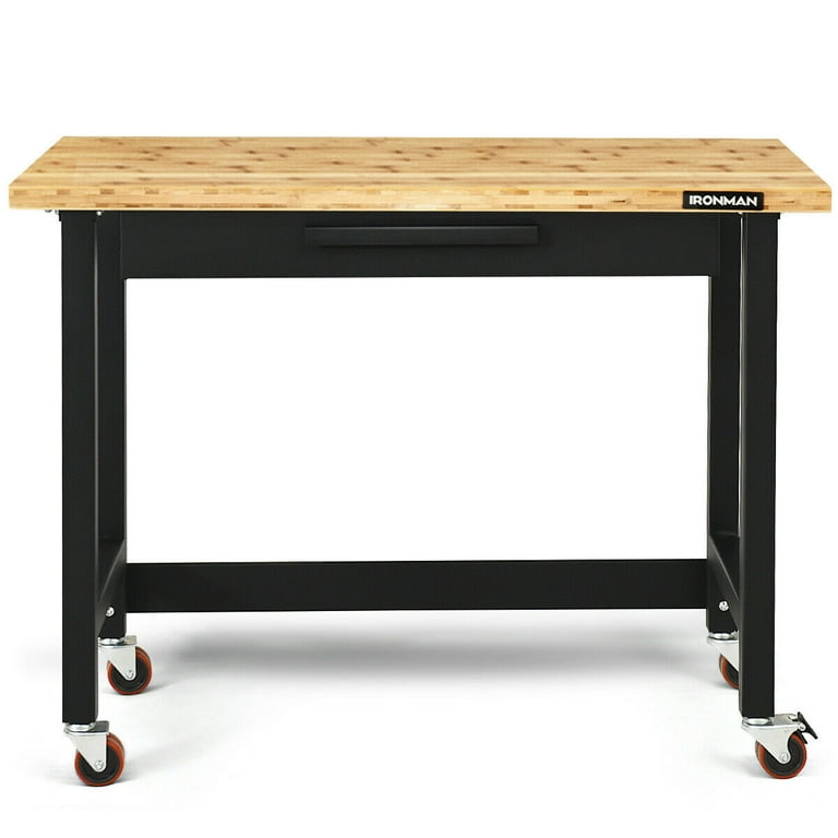 Gymax 48 Inch Portable Large Heavy Duty Bamboo Top Mobile