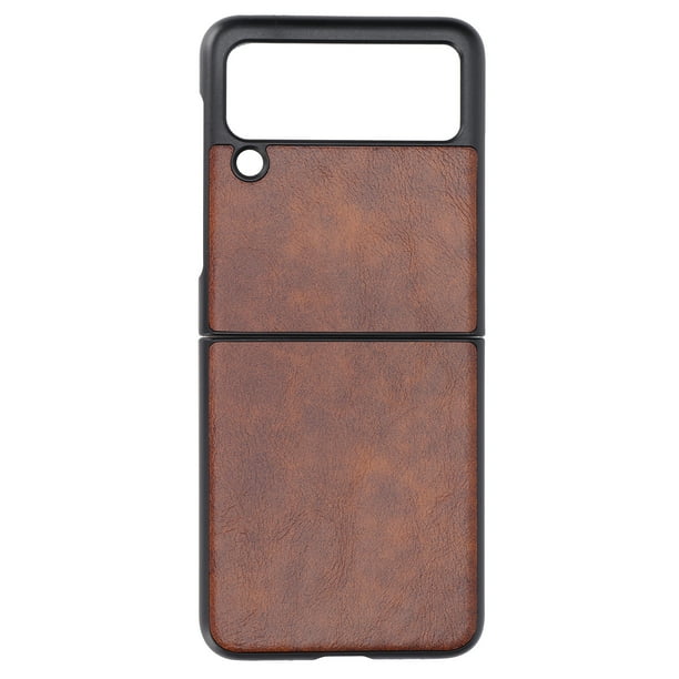 Funda protectora plegable con textura de cuero auténtico para Samsung Galaxy Z Flip 3 (marrón)