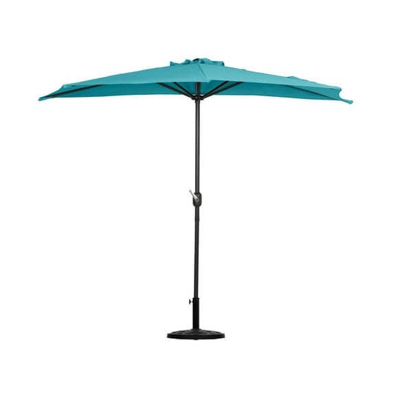 BAYSHORE 9 Ft Half Umbrella with Resin Concrete Base Included for Oudoor Patio, Turquoise