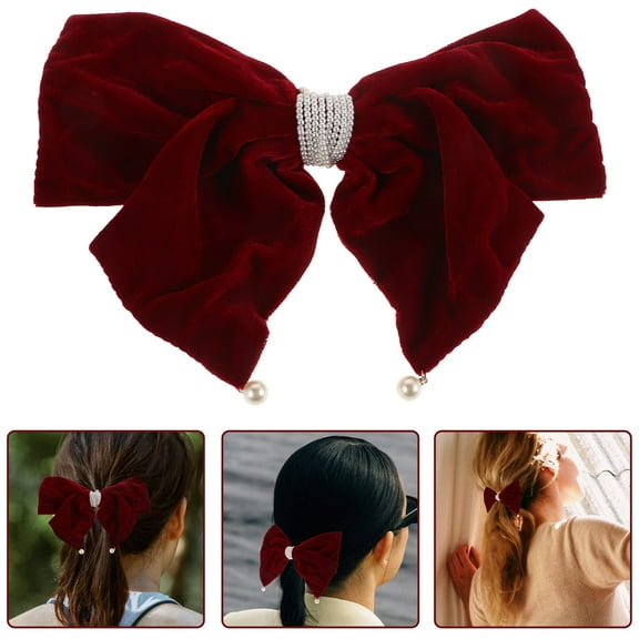 OUNONA Large Dark Red Fabric French Hair Clip Clip and Versatile Styling Bow
