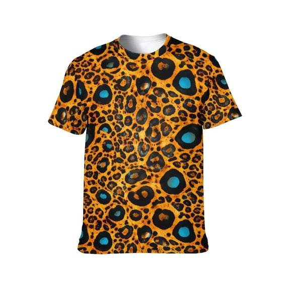 Men's Leopard Print T Shirt, All Over Animal Print Short Sleeve Crewneck Tee, Lightweight Breathable Casual Fashion Shirt,4XL