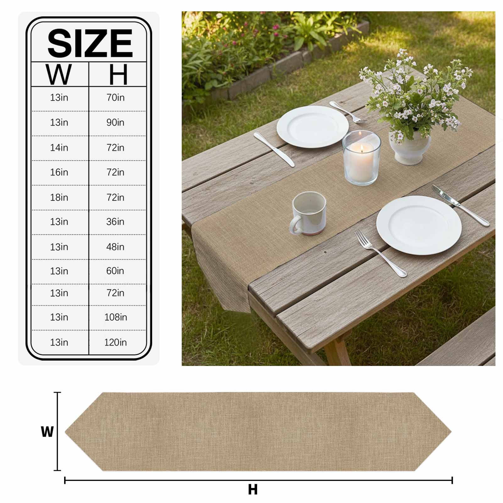 Brown Farmhouse Table Runner Linen Burlap Table Runner 36 Inches Small Vintage Country Monochrome Textured Dresser Scarves for Kitchen Island Coffee Dining Room Party Holiday Decoration 13"x36"