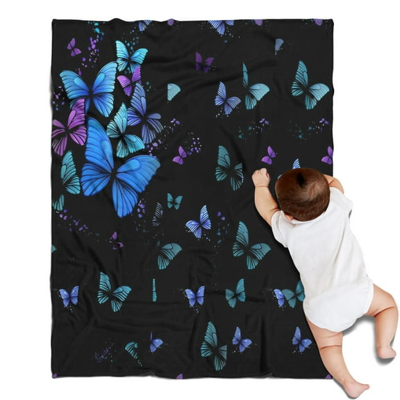 Black Butterfly Pattern Blanket,Comfortable Soft Flannel Throw Blanket,All Season,Warm Lightweight Blankets for Sofa Bed Couch Living Room Chair,30"x40"