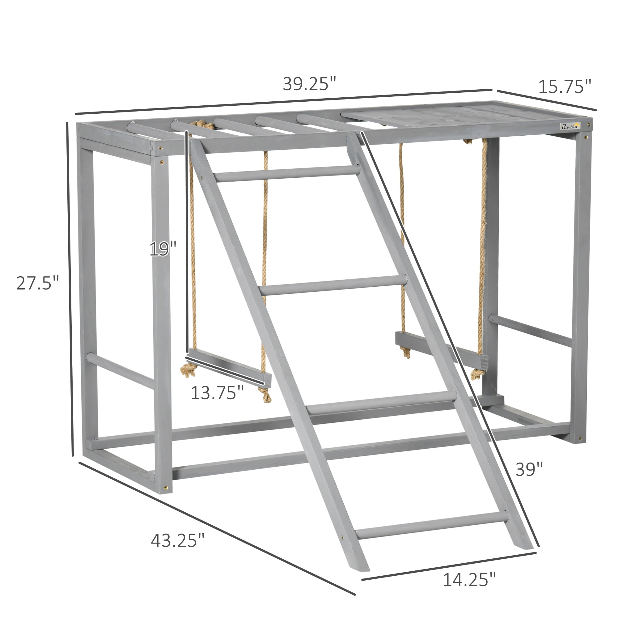Chicken Activity Play with Swing Set for 3-4 Birds, Wooden Chicken Coop Accessory with Multiple Chicken Perches & Hen Ladder Gray