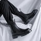 thumbnail image 4 of Botas de hombre estilo Chelsea botines negros trabajo de invierno botines de cuero de caña alta más botas de lana para motocicletas C1175, 4 of 5
