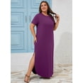 thumbnail image 5 of SHOWMALL Women's Plus Size Maxi Dress with Pockets, Valentine's Day Galentine's Self-Care Gift for Her, Purple 4X Side Slit Short Sleeve Long Dress, 5 of 6