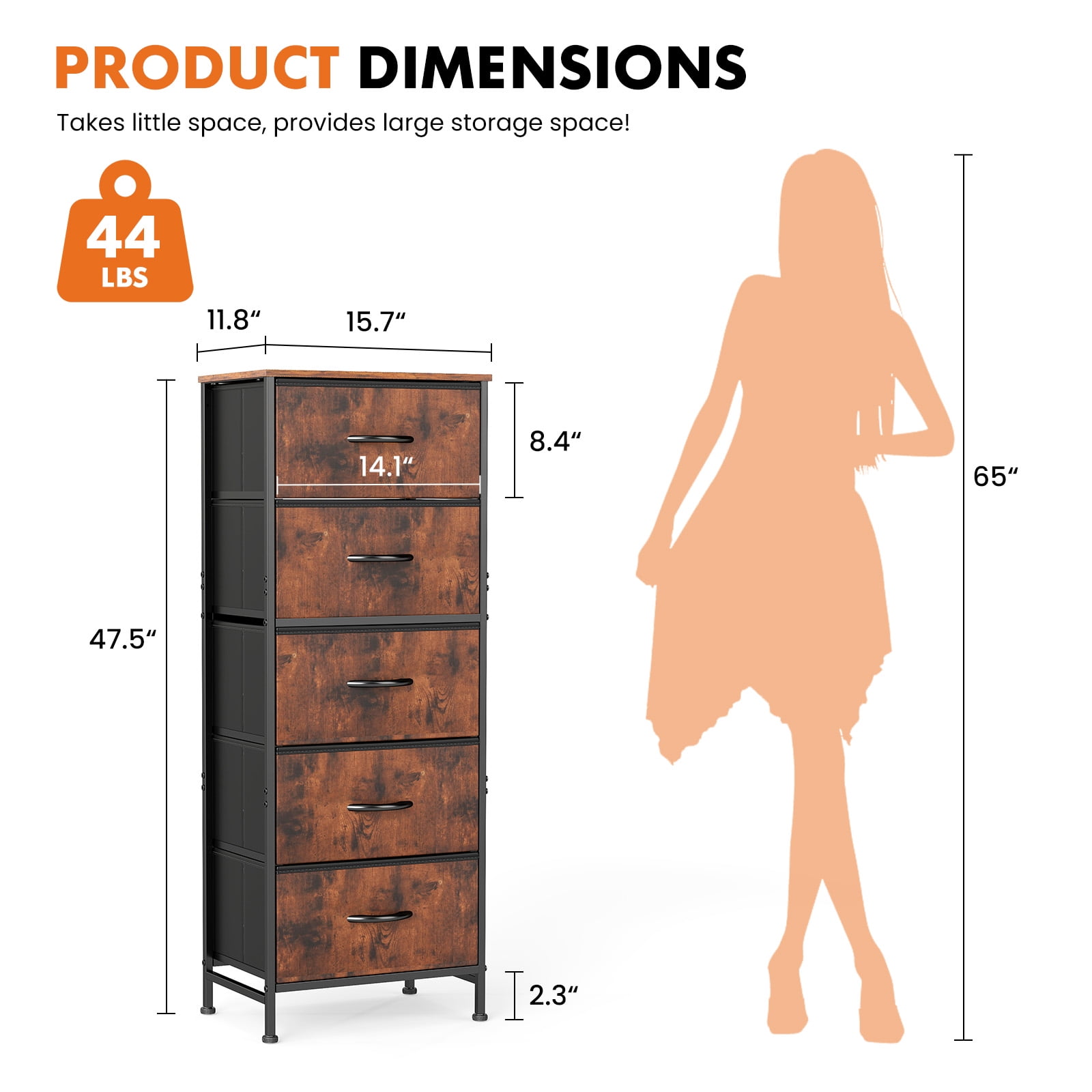 JIOABL 5-Drawer Fabric Dresser with Metal Frame and Wooden Top TV Stand -  Perfect for Clothes, Living Room, Hallway, Entryway, Gray - Walmart.com
