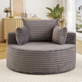 thumbnail image 5 of FFH 50" Oversized Round Chaise Lounge Chair, Boneless Cloud Sofa with Cylindrical Backrest Pillow, Plush Corduroy Gray, 5 of 12