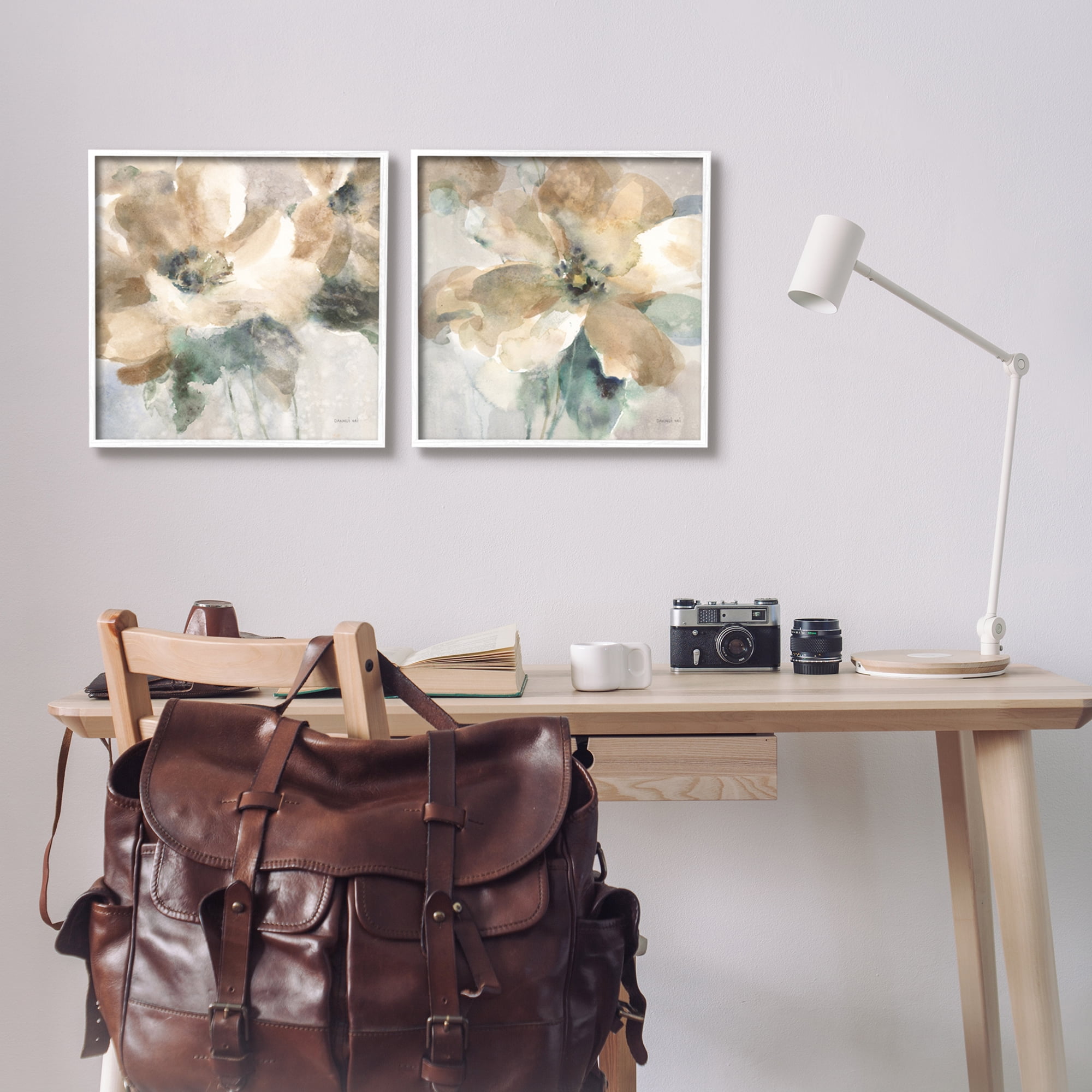 Stupell Industries Abstract Beige Flowers Botanical & Floral Painting White Framed Art Print Wall Art, 17 x 17, Set of 2