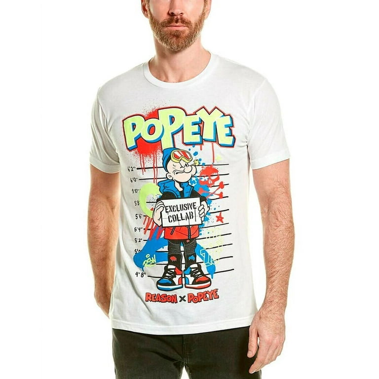 Reason Brand X Popeye Men's Officially Licensed Exclusive Graphic Tee  T-Shirt (Large, Graffiti White)