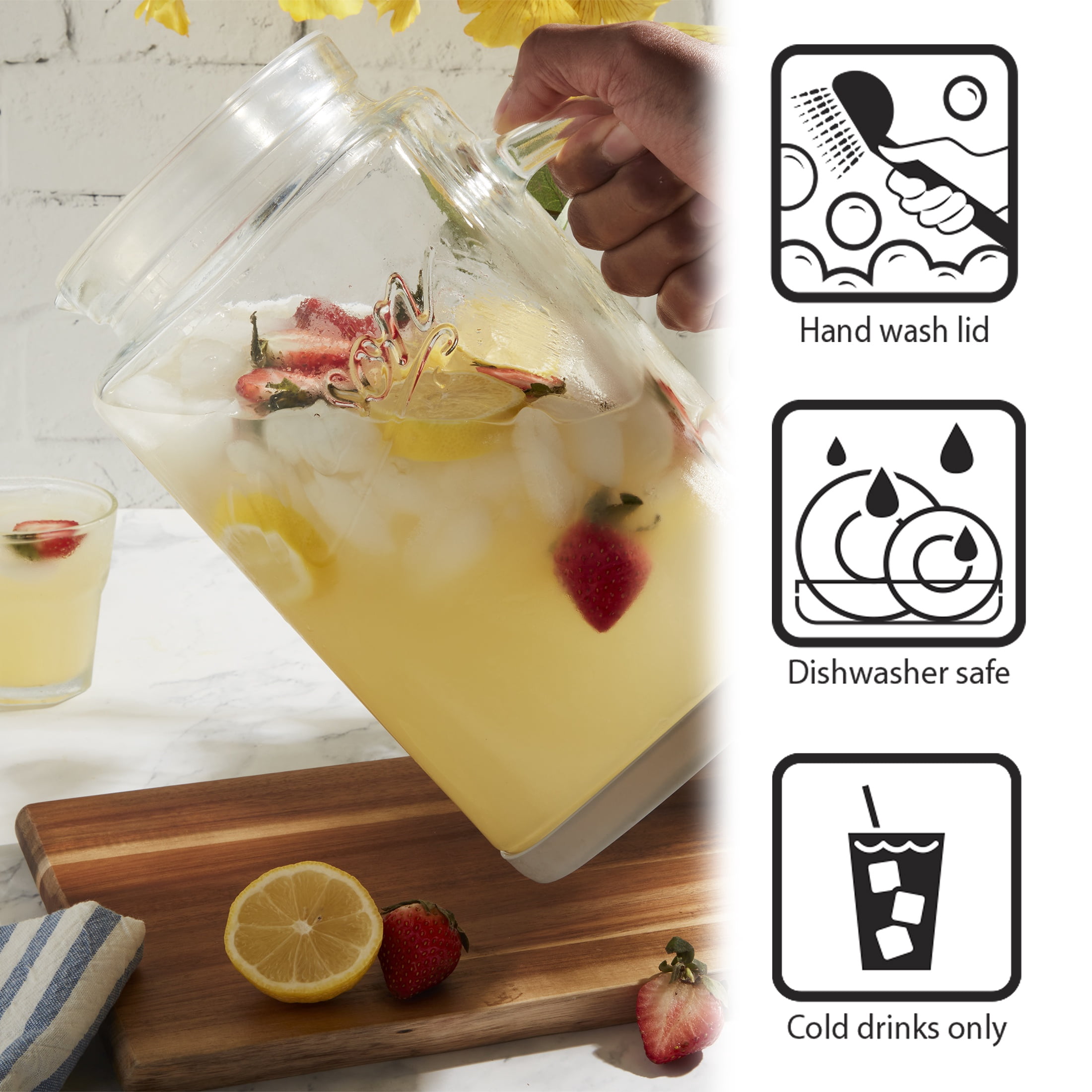 (2 pack) Mason Craft & More Glass 1 Gallon Pitcher with Removable Plastic Lid and Silicone Base, Gray, Well Suited to Cold Drink Preparation