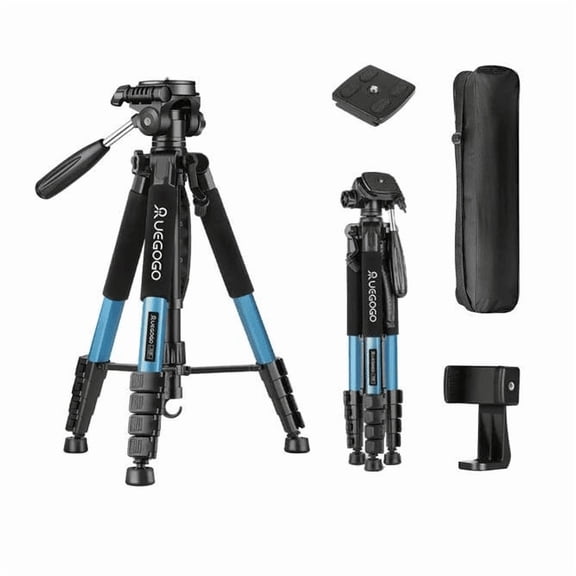 UEGOGO Camera Tripod 74" Aluminum Alloy Tripod Stand with Detachable Head & Phone Holder, Lightweight DSLR Tripod for Smartphone/Vlog/Streaming, Max Load 5.5kg - Blue, Christmas Gift