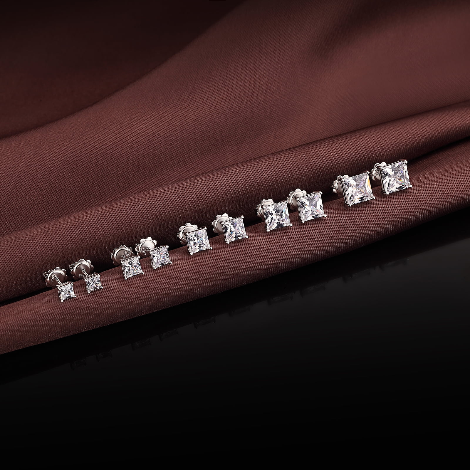 Jiamiaoi 18k White Gold Plated 925 Sterling Silver Sparkly Cubic Zirconia Stud Earrings Sets 4mm-8mm Circle Diamond Earrings Gold Square Stud Earrings Hypoallergenic
