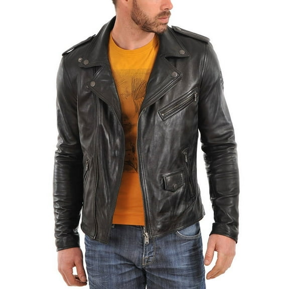 Men's Stylish Black 100% Genuine Lambskin Leather Lightweight Soft Satin lining Jackets for Men - S Size