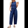 thumbnail image 1 of Conjunto de 2 Piezas de Cuadros para Mujer, para Vacaciones en la Playa, Verano, Camiseta Sin Mangas, Pantalones y Traje. Azul L, 1 of 10