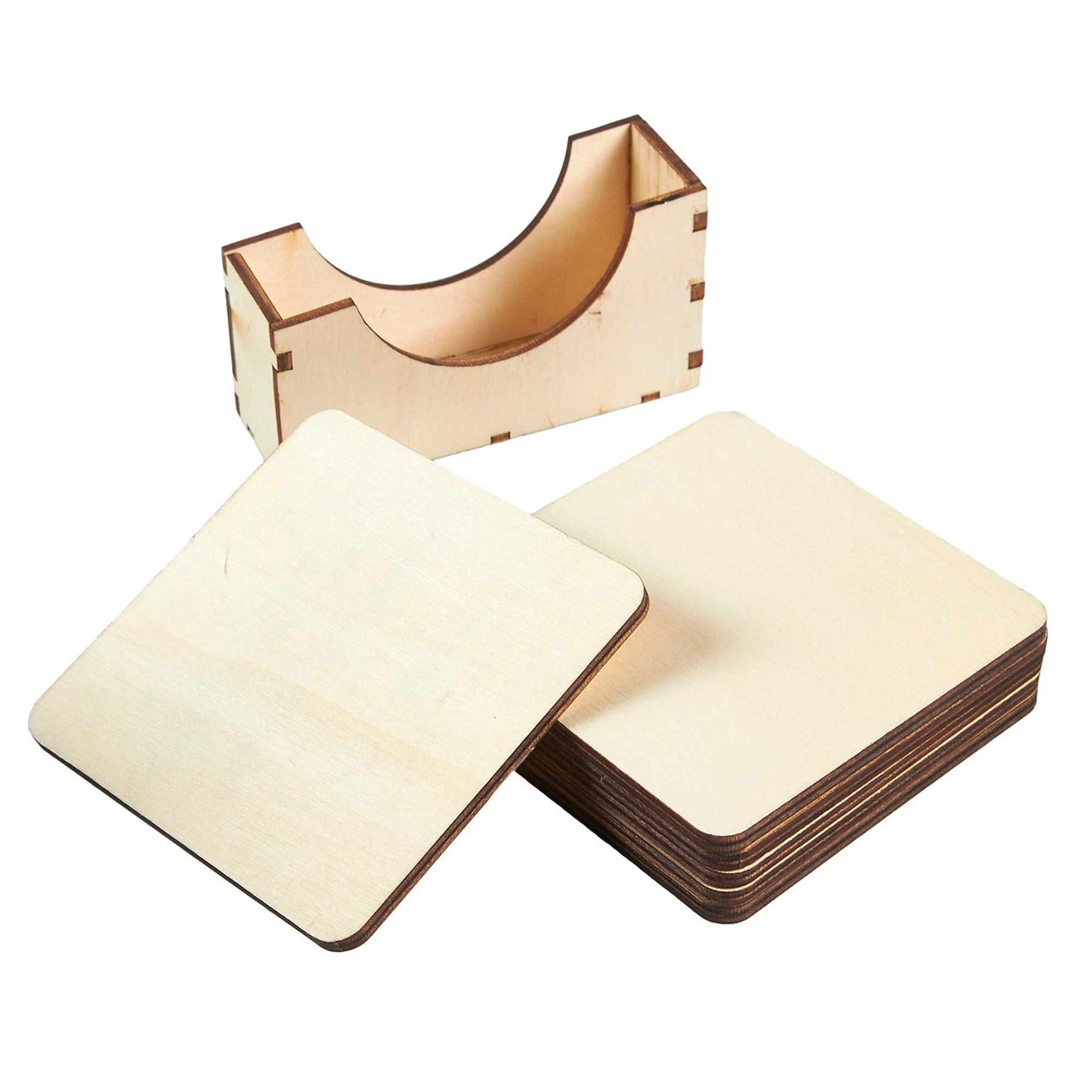 Wood Coasters 6Pack Square Wooden Drink Coasters with Holder