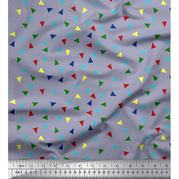 Soimoi Polyester Crepe Fabric Dot & Triangle Geometric Printed Fabric 1 Yard 42 Inch Wide