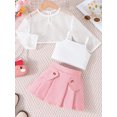 thumbnail image 2 of FEORJGP Little Girls Summer 3 Piece Outfits 12M 18M 2T 3T 4T 5T 6T Toddler Baby Long Sleeve T-Shirts Hollow Tops Solid Color Sleeveless Camisoles Pleant Fashion Cute Casual Clothes for Daily, 2 of 7