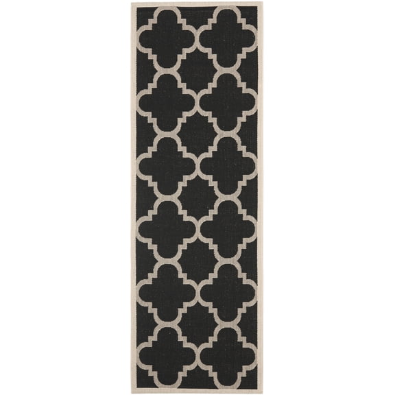 Safavieh Courtyard Becky Geometric Indoor/Outdoor Runner Rug, Black/Beige, 2'3" x 14'