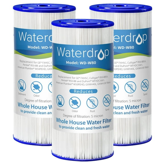 Waterdrop W50PEHD Whole House Water Filter, Replacement for American Plumber, W10-PR, Culligan® R50-BBSA, GE ®FXHSC, GXWH40L, GXWH35F, 5 Micron, 10&qu