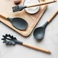thumbnail image 2 of LIOOBO Silicone Pasta Spoon Wood Handle Grey Non-Stick for Home Cooking, 2 of 6