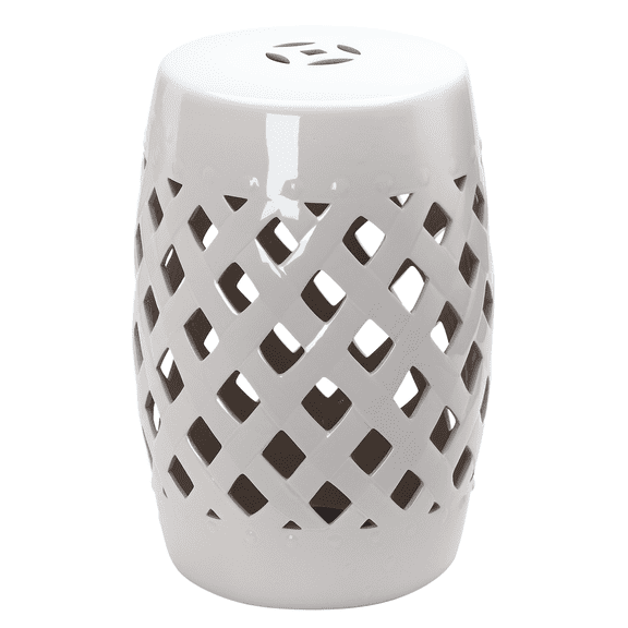 Woven Ceramic Garden Stool, White Glazed, Easy Clean & Supportive for Outdoor Seating