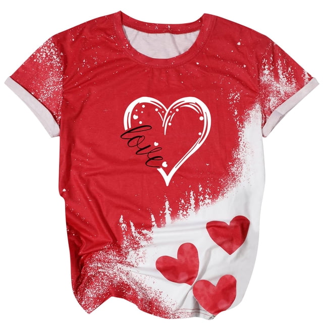 Camiseta holgada de manga corta con cuello redondo y estampado informal para el Día de San Valentín a la moda para mujer Pompotops hfajkhk126791