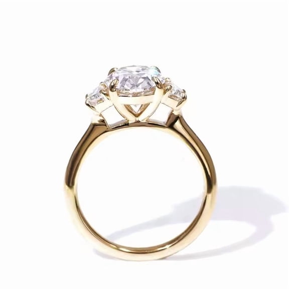 925 Sterling Silver 3-Stone Oval & Half Moon Shape Lab Created Moissanite & Diamond Engagement Ring for Her - Elegant, Sparkling Jewelry for Special Moments