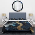 thumbnail image 3 of Designart "Golden and Azure Geode Marble V" Abstract Marble Bedding Covert Set - Modern Blue Abstract Bed Set With 2 Shams, 3 of 6