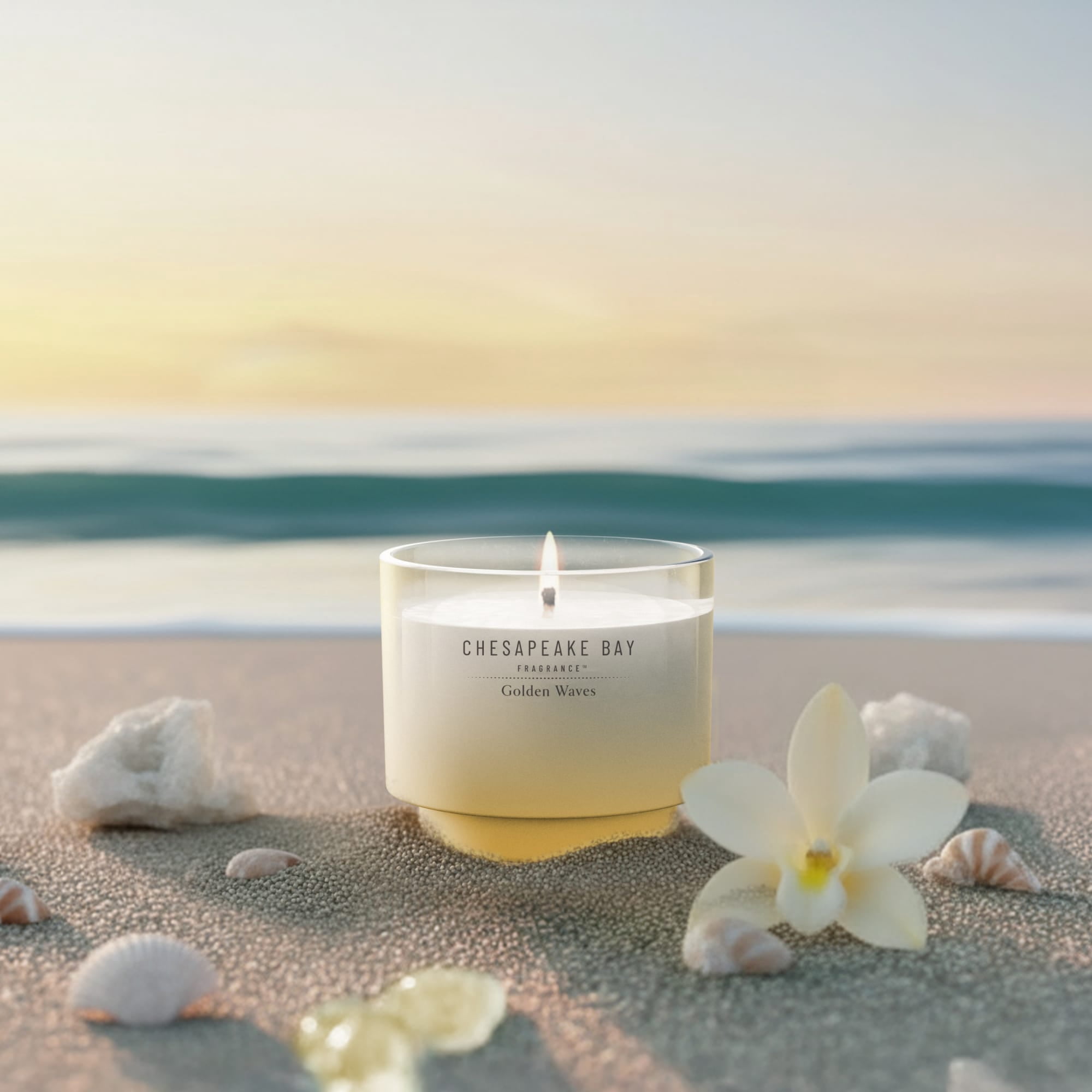 Chesapeake Bay Candle 4.5oz | Golden Waves Scent |Exclusive Mood Evoking Fragrance |Sea Glass-Inspired Jar | Premium Soy Blend Wax with Essential Oils | Coastal Fragrance for Home Décor or Gifting