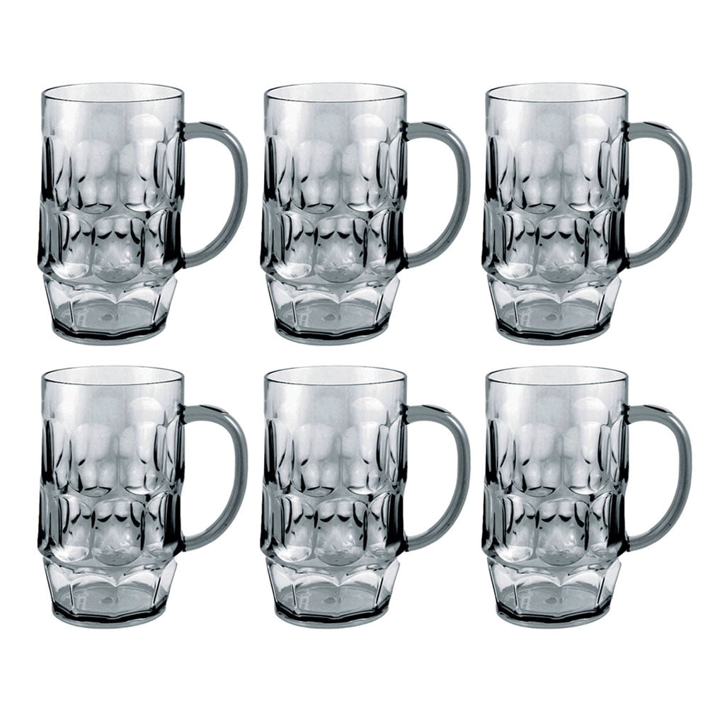 6 Pack Gray Plastic Beer Mugs Drinking Party Cups 26 oz Glasses Bar
