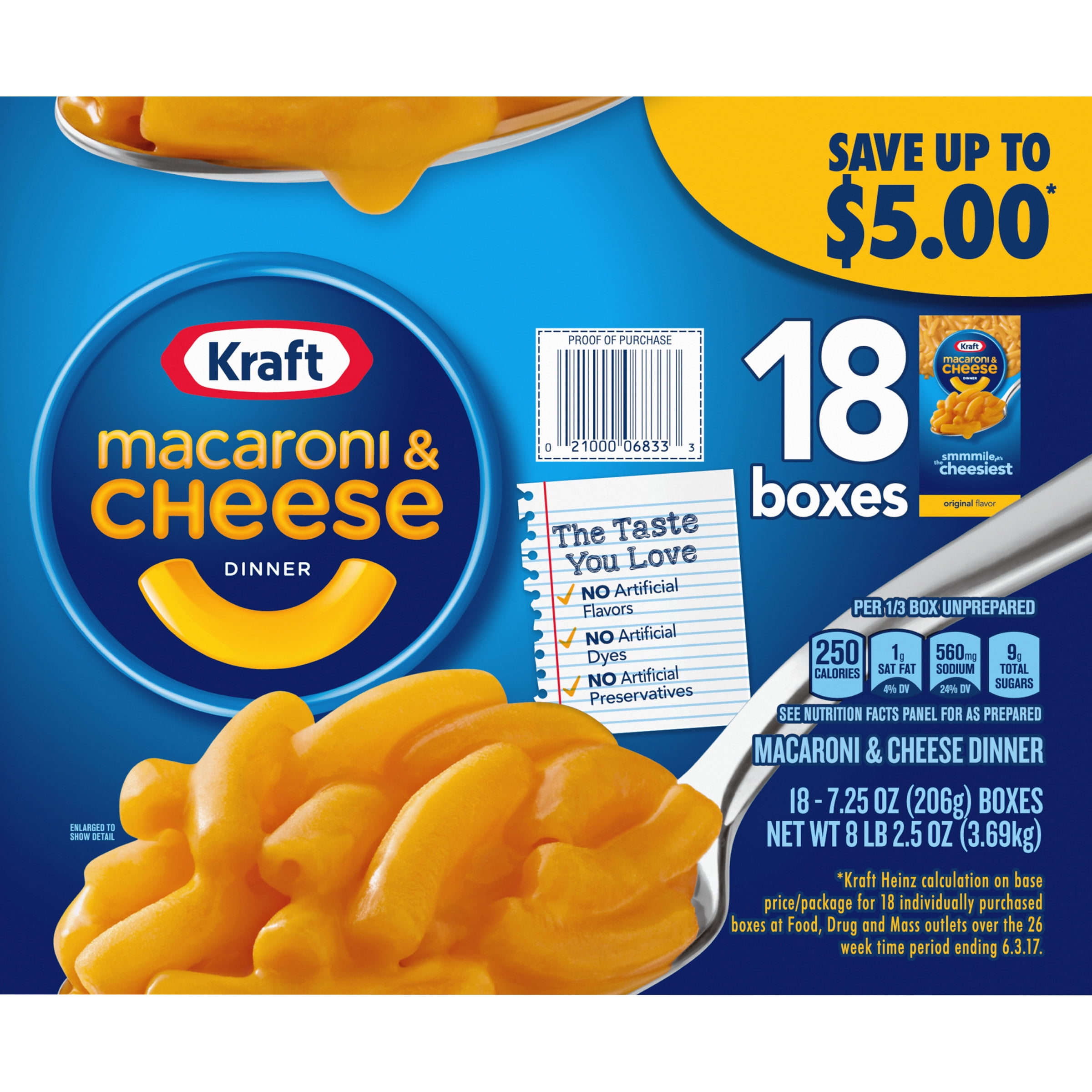 Kraft Original Macaroni & Cheese Dinner, 18 ct Pack, 7.25 oz Boxes