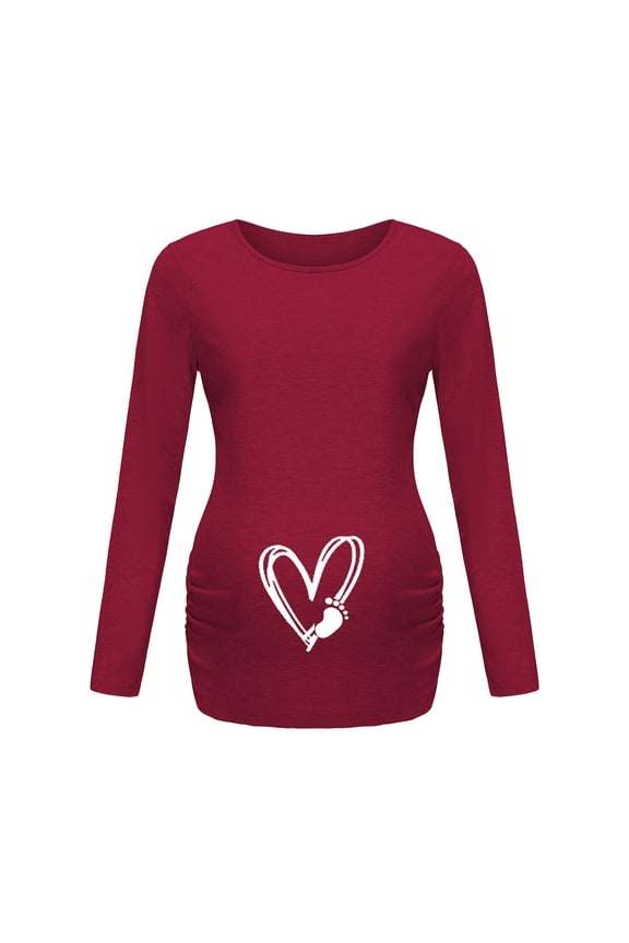 Maternity Clothes for Women Ladies Fashion Solid Color Heart Print Long Sleeve Pregnant Ladies Casual Clothe Top