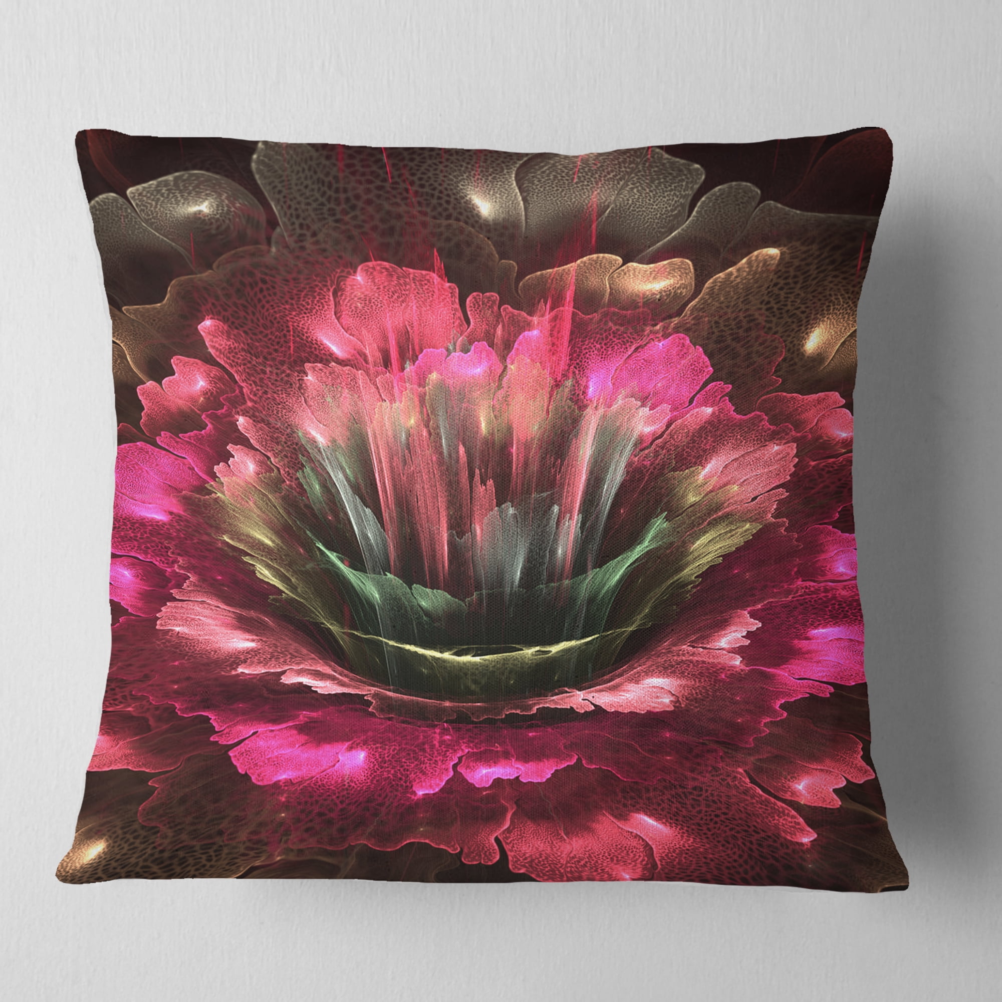 Designart Perfect Fractal Flower in Bright Red - Floral Throw Pillow - 16x16