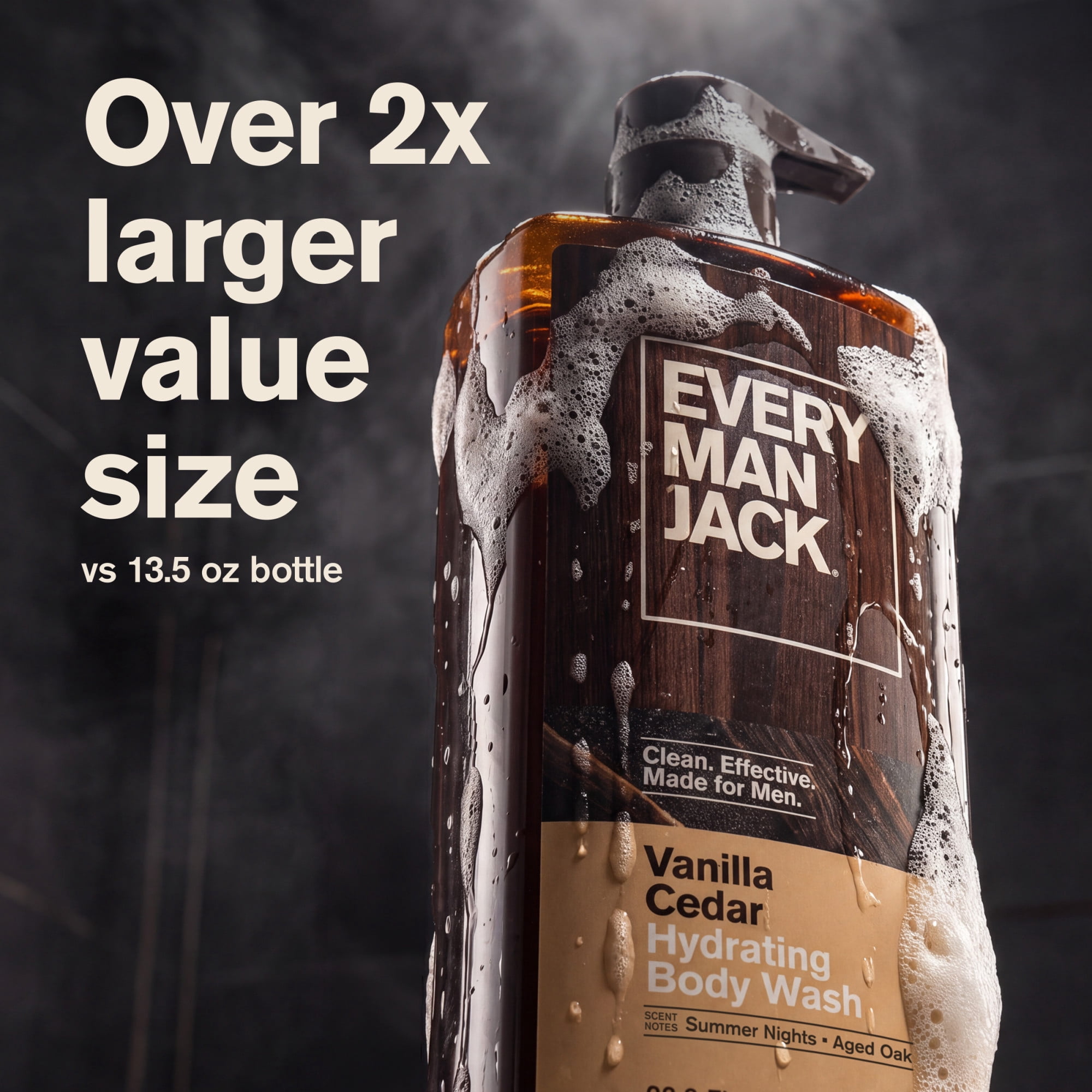 Every Man Jack Vanilla Cedar Hydrating Body Wash for Men, Naturally Derived, 28.8 fl oz