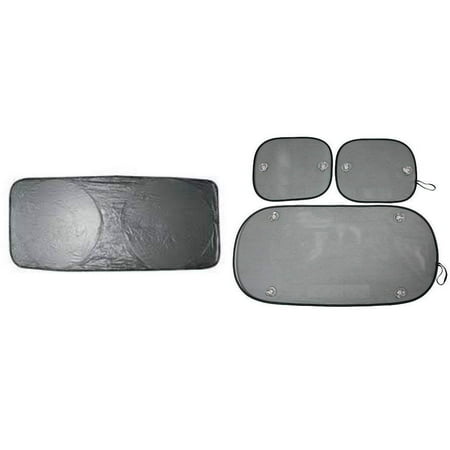 Large Spring Metallic Silver Front Windsheild Sunshade with Bonus Rear and Side Sun Shades Car, Truck, SUV- Summer Combo