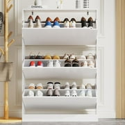 FANRAL Shoe Storage Cabinet for Entryway,White Shoe Cabinet Storage with 3 Flip Drawers,Shoe Cabinet for Entryway Slim Space,3 Tier White Shoe Cabinet Freestanding Wood Shoe Rack for Entryway,Hallway