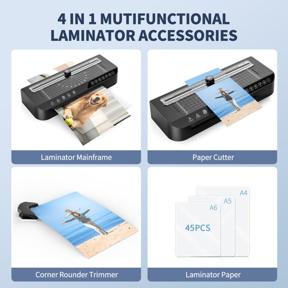 Laminator, A4 Laminator Machine with 15 Laminating Pouches,90s Fast Warm-up,9 Inches Cold and Thermal Laminator with Built-in Paper Trimmer and Corner Rounder for Home Office School Use