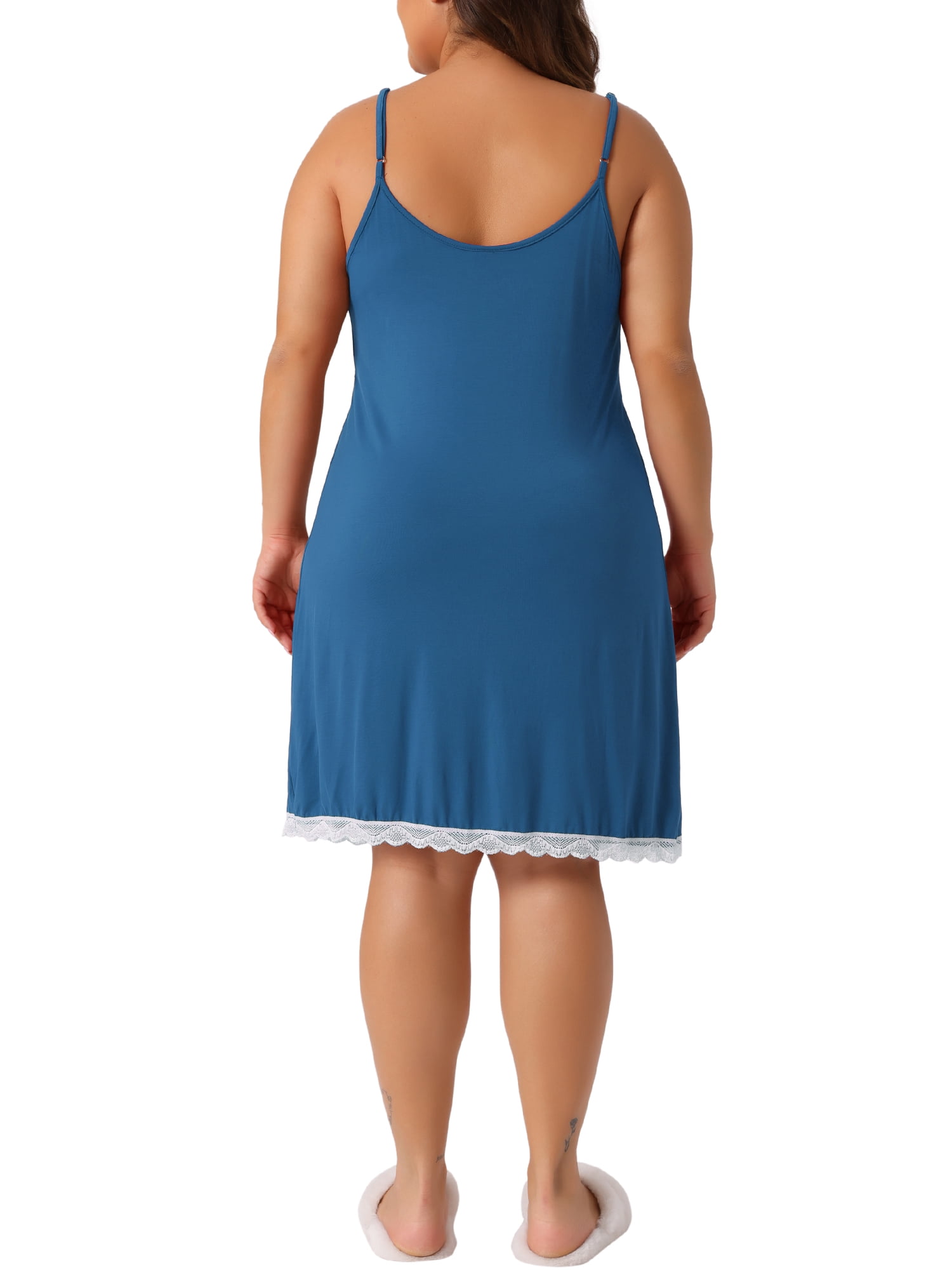 Agnes Orinda Women's Plus Size Pajama Lace Spaghetti Straps Babydoll Chemise Nightgown Lingerie V Neck Nightdress 2X Blue