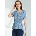 thumbnail image 2 of INSPIRE CHIC Women's Faux Placket Ruffle Hem Puff Sleeve Button Decor Peplum Top, 2 of 5