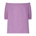 thumbnail image 6 of TKLPEHG Tops for Women Summer Off Shoulder Cotton Linen Top Lightweight Fashion Western Outfit for Women Solid Color Graphic Tee Regular Short Sleeve Blouses Leisure Blouses (Purple,M), 6 of 6
