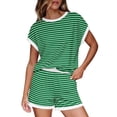 thumbnail image 2 of Letdown 2 Piece Sets for Women Summer Crew Neck Lounge Stripe Shorts Sets Cap Sleeve Lounge Spring Beach Airport Travel Vacation Outfits Matching Sweatsuit, 2 of 6
